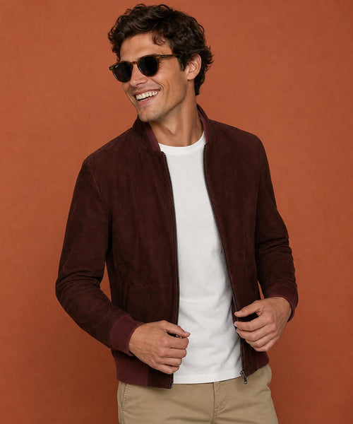 Suede Bomber Jacket | Burgundy