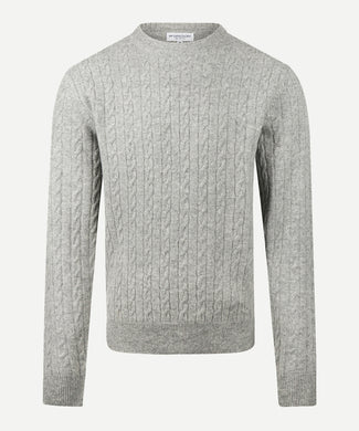 Cable Trui Lamswol Ronde Hals | Medium Grey Melange