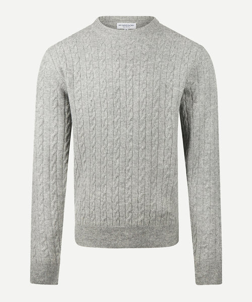 Cable Trui Lamswol Ronde Hals | Medium Grey Melange