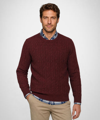Cable Trui Lamswol Ronde Hals | Burgundy