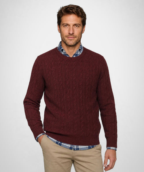 Cable Trui Lamswol Ronde Hals | Burgundy