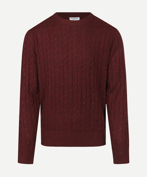 Cable Trui Lamswol Ronde Hals | Burgundy