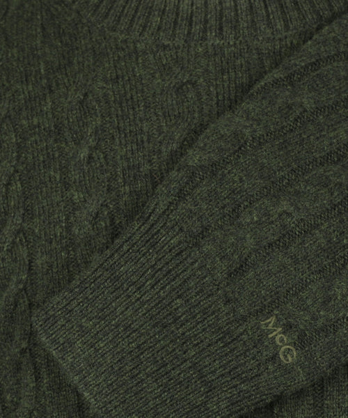 Cable Trui Lamswol Ronde Hals | Dark Olive