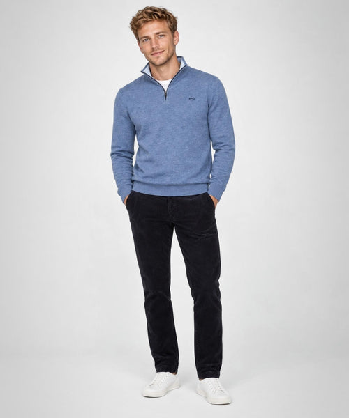 Zip Mock Trui Katoen-Kasjmier | Vintage Blue