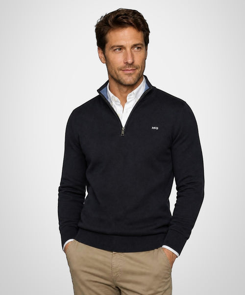 Zip Mock Trui Katoen-Kasjmier | Navy
