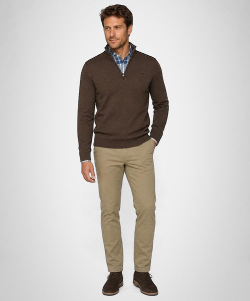 Zip Mock Trui Katoen-Kasjmier | Chocolate Brown