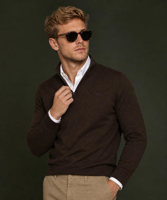 Zip Mock Trui Katoen-Kasjmier | Chocolate Brown