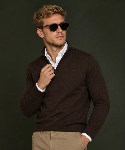 Zip Mock Trui Katoen-Kasjmier | Chocolate Brown