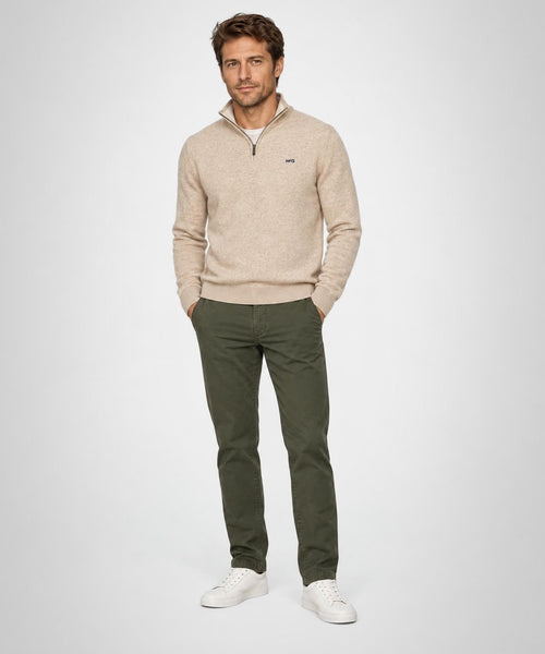 Zip Mock Trui Katoen-Kasjmier | Sand