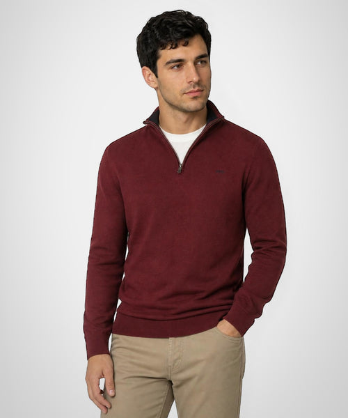 Zip Mock Trui Katoen-Kasjmier | Burgundy