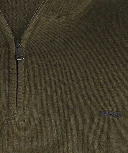 Zip Mock Trui Katoen-Kasjmier | Dark Olive