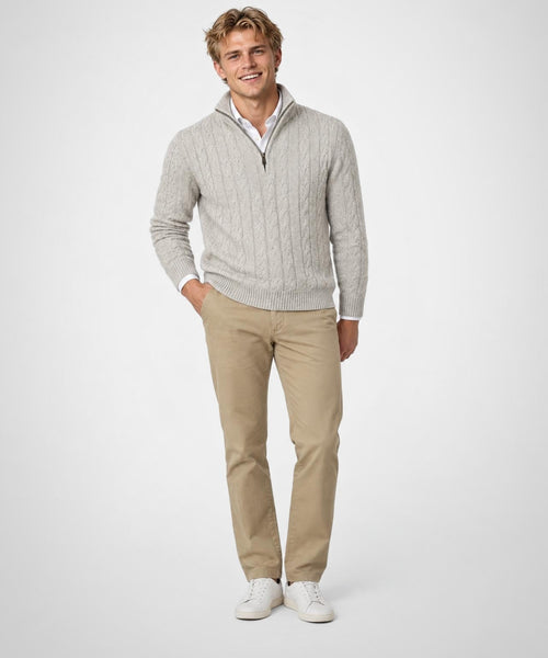 Cable Zip Mock Trui Lamswol | Medium Grey Melange
