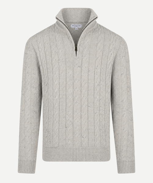 Cable Zip Mock Trui Lamswol | Medium Grey Melange