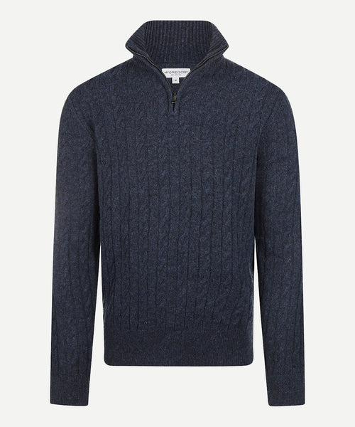 Cable Zip Mock Trui Lamswol | Navy