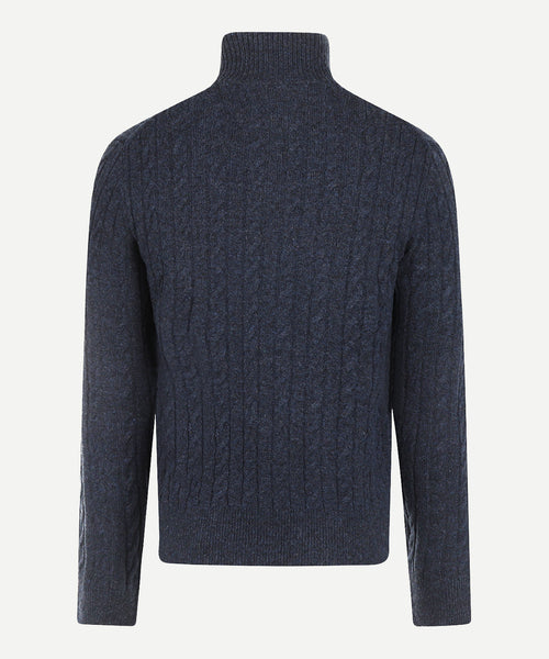 Cable Zip Mock Trui Lamswol | Navy