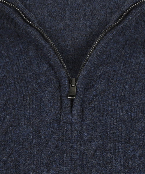 Cable Zip Mock Trui Lamswol | Navy
