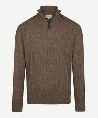 Cable Zip Mock Trui Lamswol | Chocolate Brown