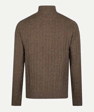 Cable Zip Mock Trui Lamswol | Chocolate Brown