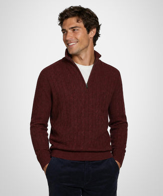 Cable Zip Mock Trui Lamswol | Burgundy