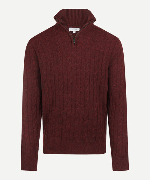 Cable Zip Mock Trui Lamswol | Burgundy