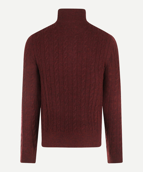 Cable Zip Mock Trui Lamswol | Burgundy