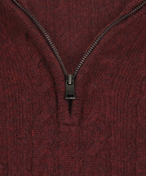 Cable Zip Mock Trui Lamswol | Burgundy