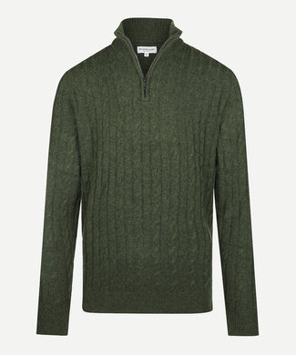 Cable Zip Mock Trui Lamswol | Dark Olive
