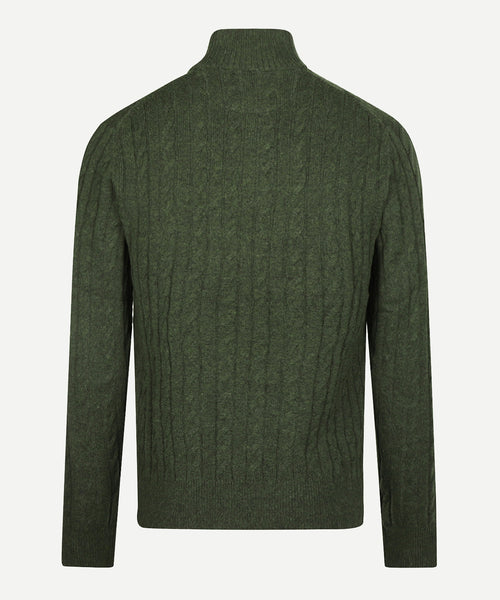 Cable Zip Mock Trui Lamswol | Dark Olive