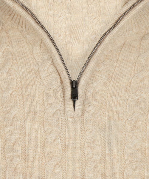 Cable Zip Mock Trui Lamswol | Stone
