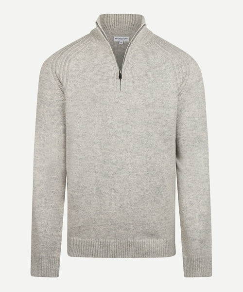 Zip Mock Ribbed Sweater Lambswool | Medium Grey Melange