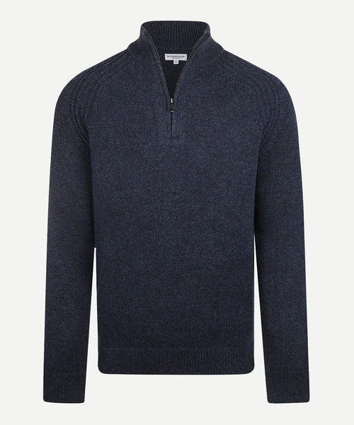 Zip Mock Ribbed Lambswool Sweater | Navy