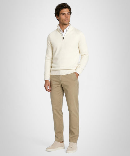 Zip Mock Ribbed Sweater Lamb's Wool | Off White
