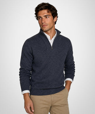 Fishermans Zip Mock Trui Wol | Navy