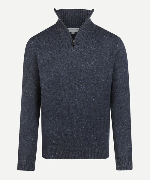 Fisherman's Zip Mock Wool Sweater | Navy
