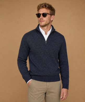 Fishermans Zip Mock Trui Wol | Navy