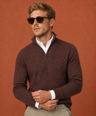Fishermans Zip Mock Trui Wol | Chocolate Brown