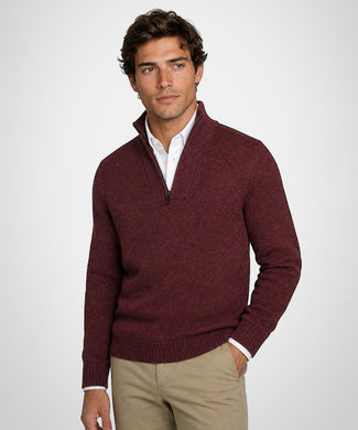 Fishermans Zip Mock Trui Wol | Burgundy