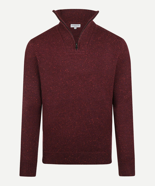 Fisherman's Zip Mock Wool Sweater | Burgundy