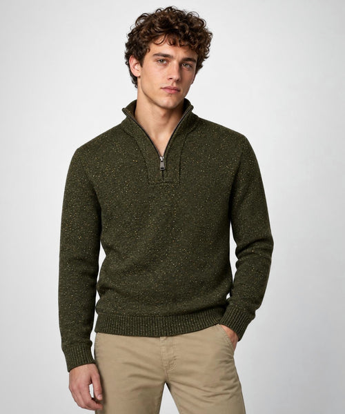 Fishermans Zip Mock Trui Wol | Dark Olive
