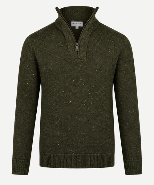 Fishermans Zip Mock Trui Wol | Dark Olive