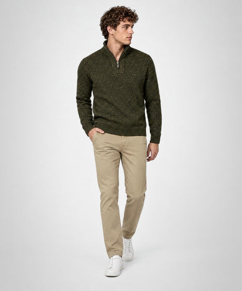 Fishermans Zip Mock Trui Wol | Dark Olive