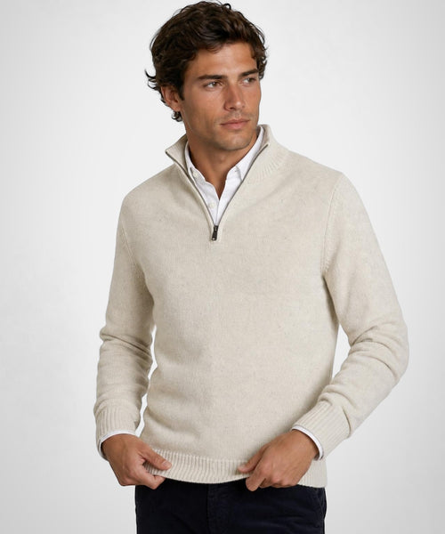 Fisherman's Zip Mock Wool Sweater | Stone