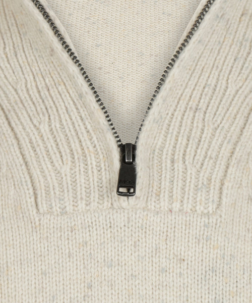 Fisherman's Zip Mock Wool Sweater | Stone