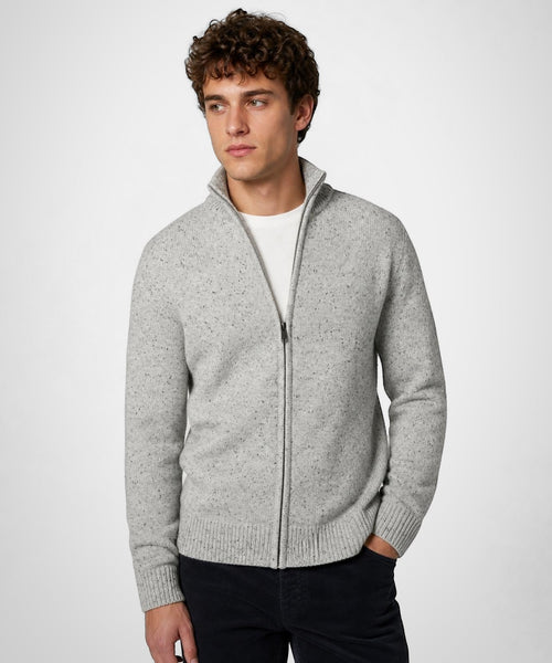 Fisherman's Zip-Through Wool Vest | Medium Grey Melange