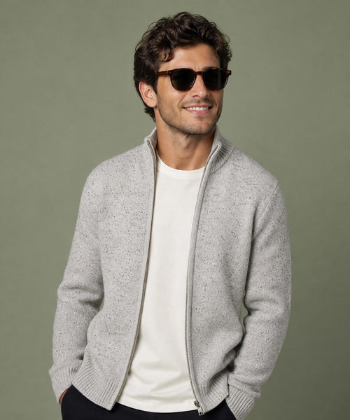 Fisherman's Zip-Through Wool Vest | Medium Grey Melange