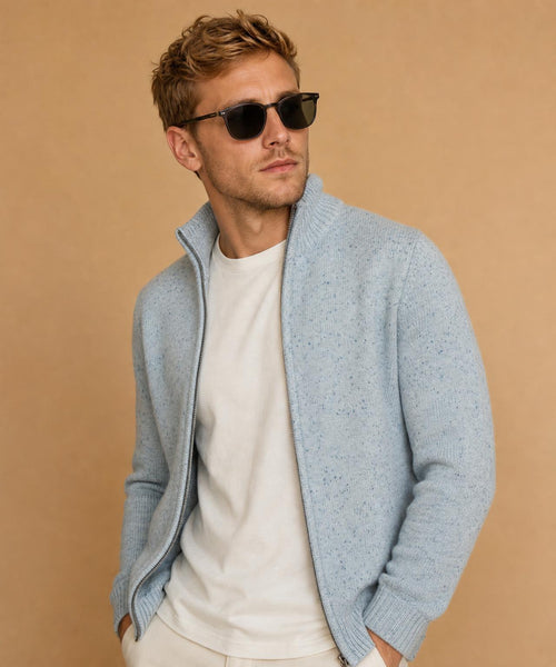 Fisherman's Zip-Through Wool Vest | Light Blue