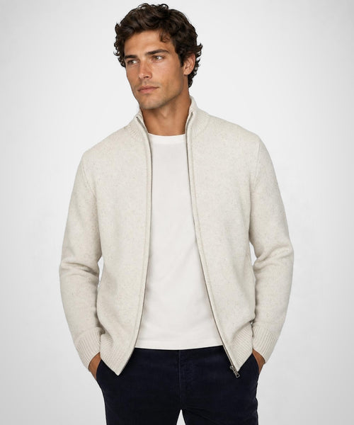 Fisherman's Zip-Through Wool Vest | Stone