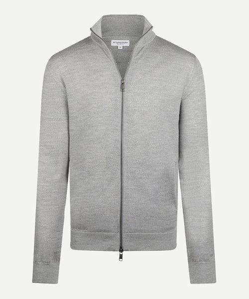 Fine Merino Zip Thru Vest | Medium Grey Melange