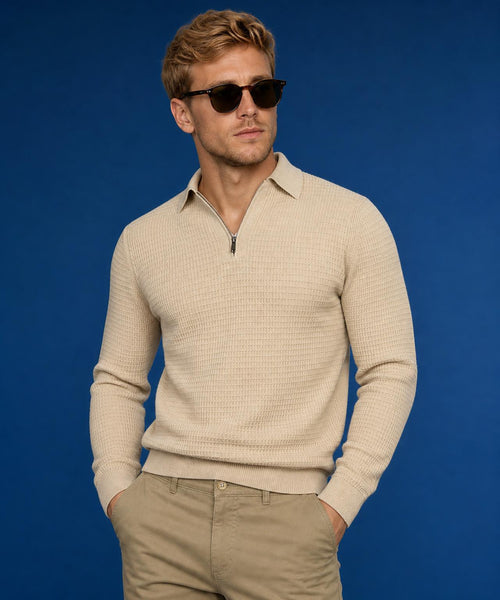 Structured Polo Trui Katoen-Kasjmier | Sand