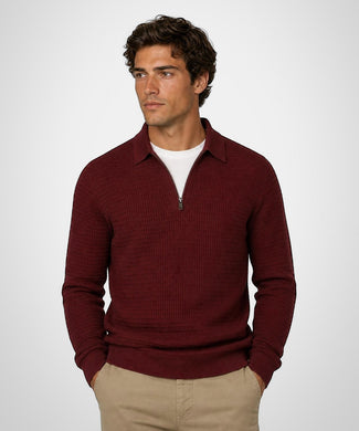 Structured Cotton-Cashmere Polo Sweater | Burgundy